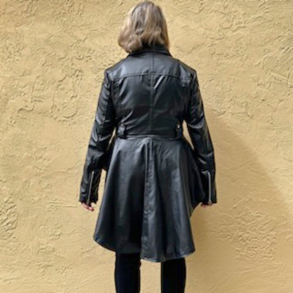 Abbraci Black Faux Leather Women's Moto Jacket with Peplum Size L - Picture 3 of 16